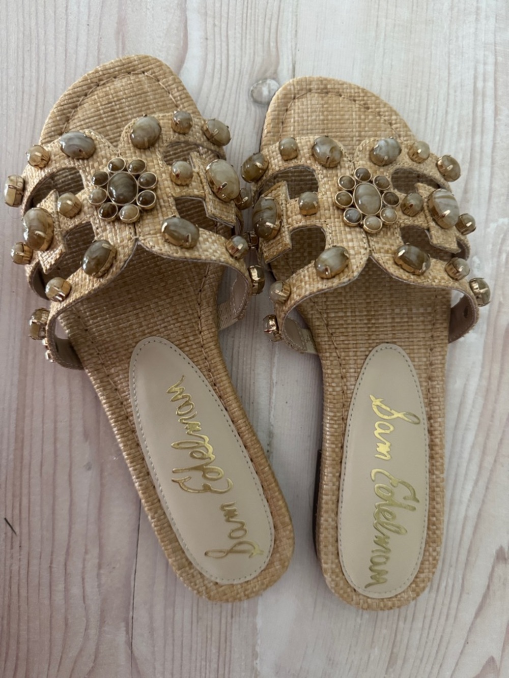 Sam Edelman Jeweled Straw Slide Sandal in Beige - Picture 5 of 6